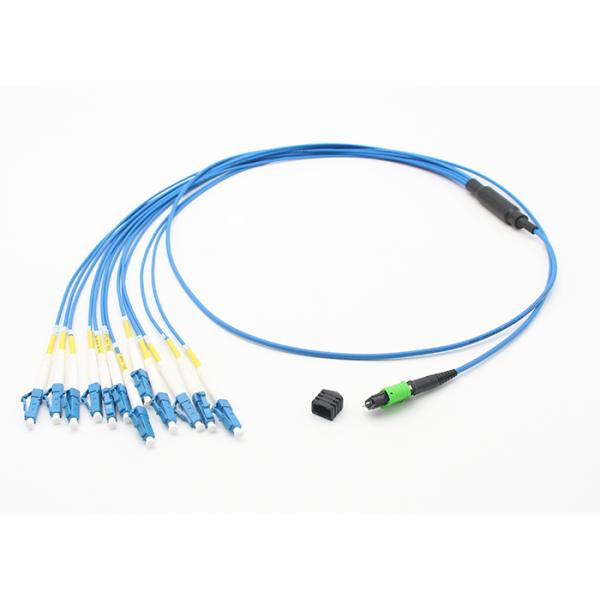 SM 12F Fanout 2.0mm MPO Trunk Cable MPO male - LC UPC Harness Cable With LSZH Blue Cable Super Low Loss