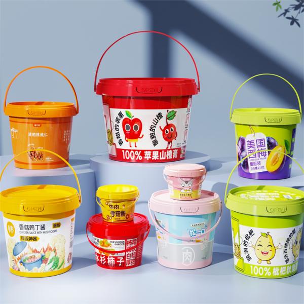 300ml 5 liter IML Customized Plastic Bucket With Lid For Honey Cookie Yogurt Butter Sauces