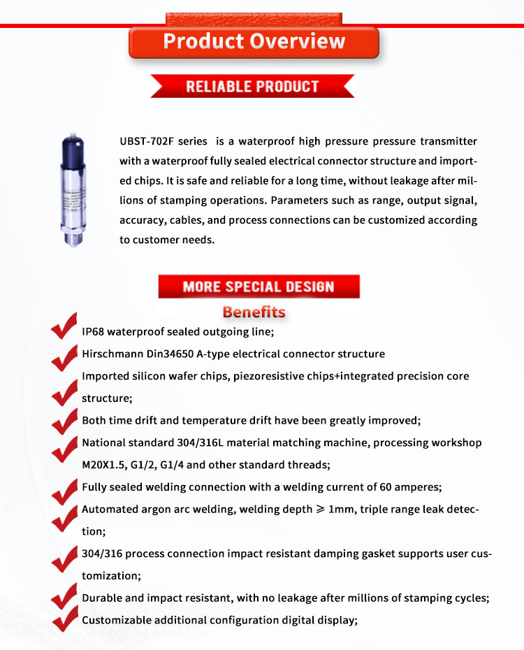 UBST-702F Univo Waterproaof Customized Pressure Sensors for Oil Liquid Level Control