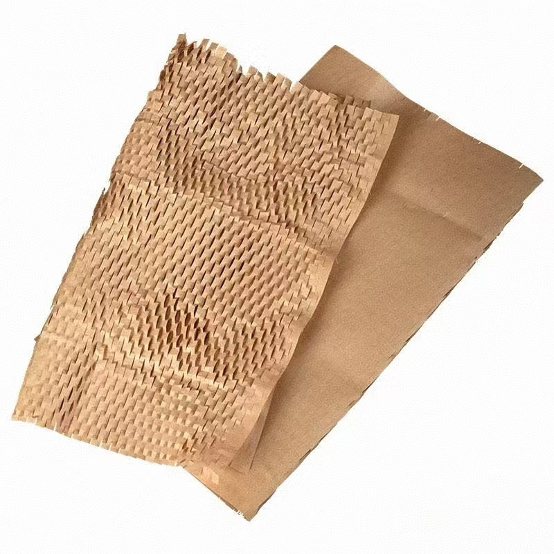 Natural kraft honeycomb fruit box filler showing expandable structure