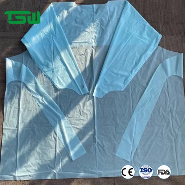 Quality AAMI Level 2 3 45g Disposable CPE Apron With Thumb Hook for sale