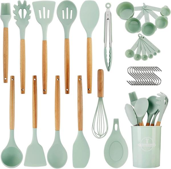Quality Silicone Kitchen Utensil Sets Wooden Handle Kitchen Gadgets Utensils Set for sale