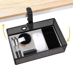 Plating Under Desk Storage Drawer Clamp-on Swivel 360 Degree Rotation Hidden Desktop Organizer Pen Holder