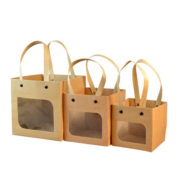 Quality Square Handbag Cardboard Gift Packaging Box PVC Transparent Window for sale