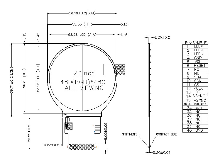 Small 262K Color RGB 18Bit Interface Round Lcd Display