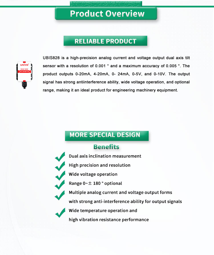 UBIS-828Y Inclinometer Sensor Dual Axis Measurement For Industrial Applications