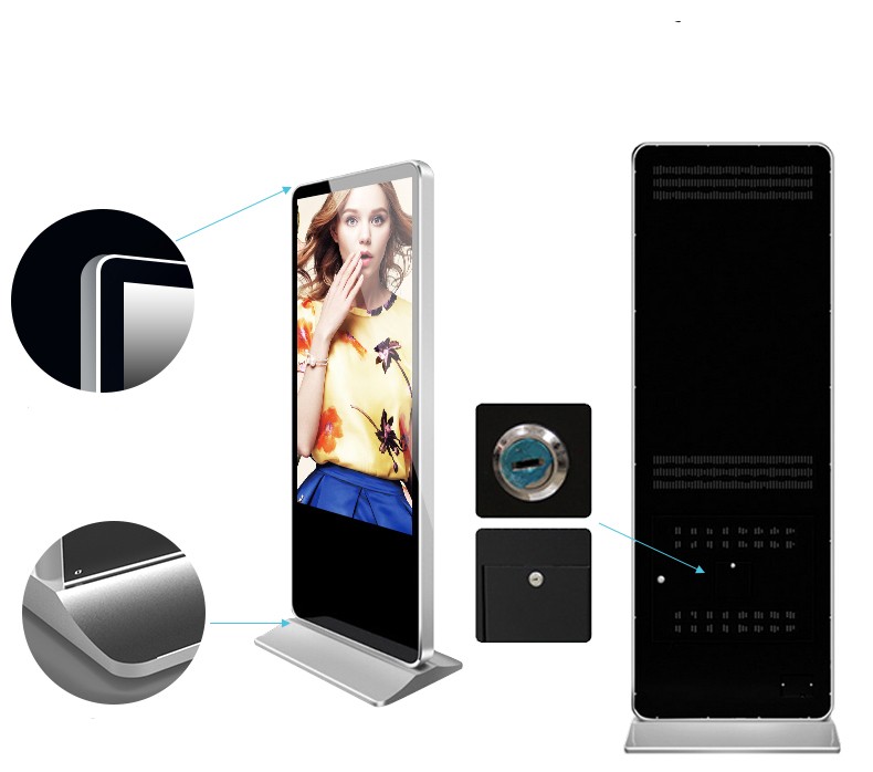 65" inch floor stand LCD totem Kiosk advertising signage monitor UHD 4K resolution supportHD-MI DP VGA input