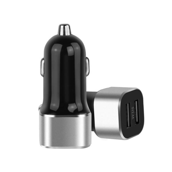 Quality Dual Port USB Car Charger 5V 2.4A Aluminum Alloy Fast Charging Phone Charger for sale