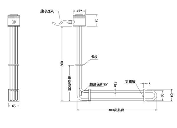 Quality PTFE Tubular Immersion Heater Element 415V 3P 2KW for sale