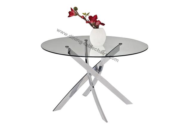 Quality Clear Glass Glossy Chrome Round Dining Table Dia 1.2 Meter Glossy Chromed Legs for sale