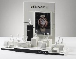 China Various Wrist Watch Display Stand Glossy White Wooden Display 650*380*400 mm on sale