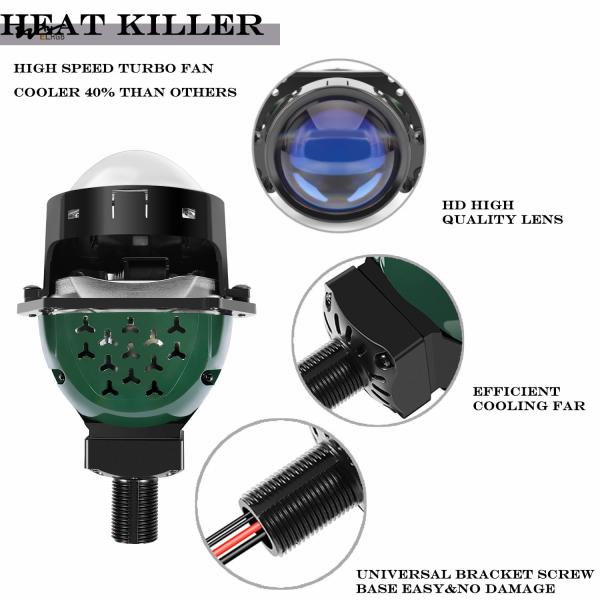 Blue Lens 3.0 Inch Bi-LED Projector Lens 120W 20 000LM 6000K White Focus Beam Clear Cut off Line Head Lights