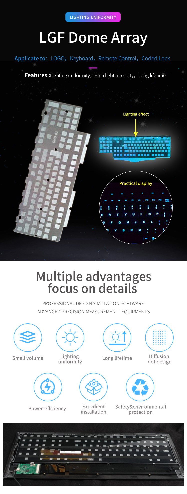Oem One Stop Solution LGF Dome Array SUS301 0.1mm Tolerance For Lighting Keyboard