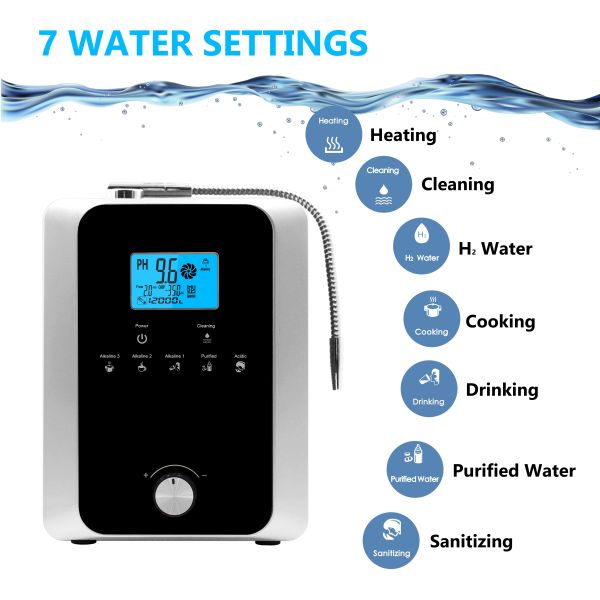 Water Ionizer & Purifier Machine PH 3-11 Alkaline Acid / 7 Water Settings up to / Auto-Cleaning-LCD Touch Water Filter