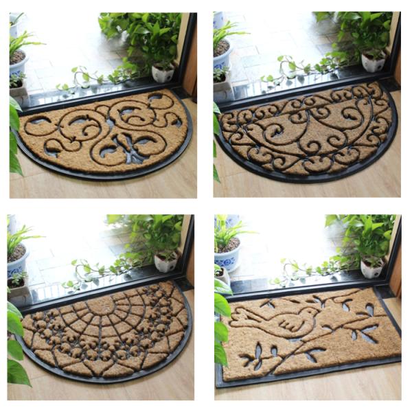 Thickness 25mm Coir Outdoor Mats Semi Circle Rubber Mold Puzzle Style