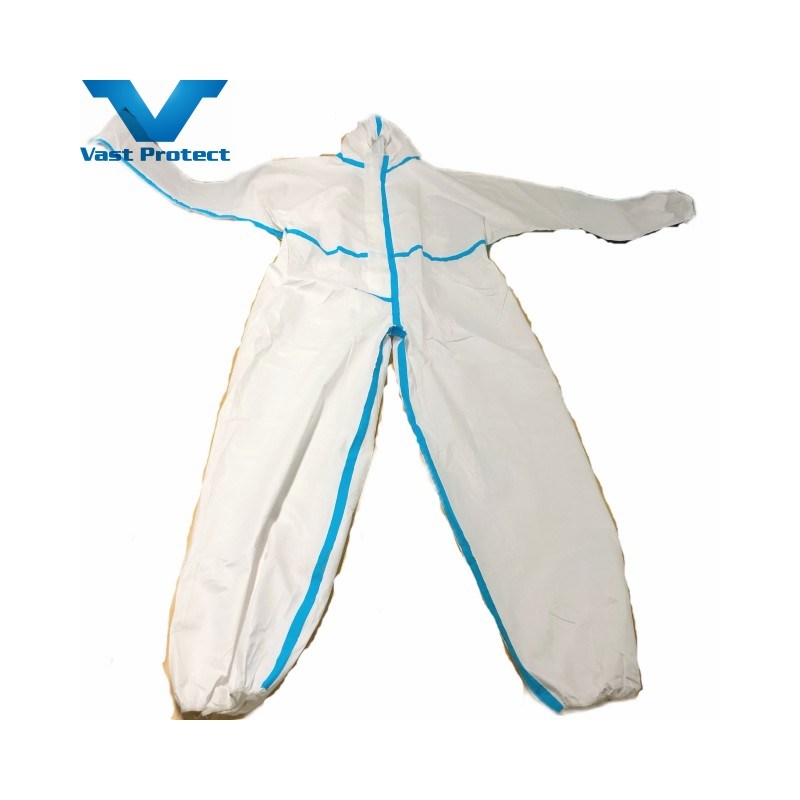 Breathable Disposable White Blue Strip Micro Film Suit Without Boots-Cover