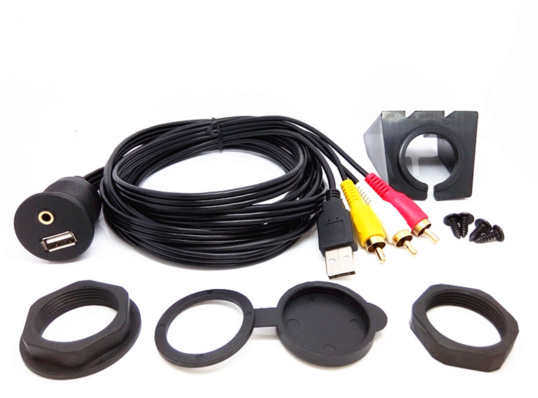 Car dashboard usb to 3rca flush mount pannel cable