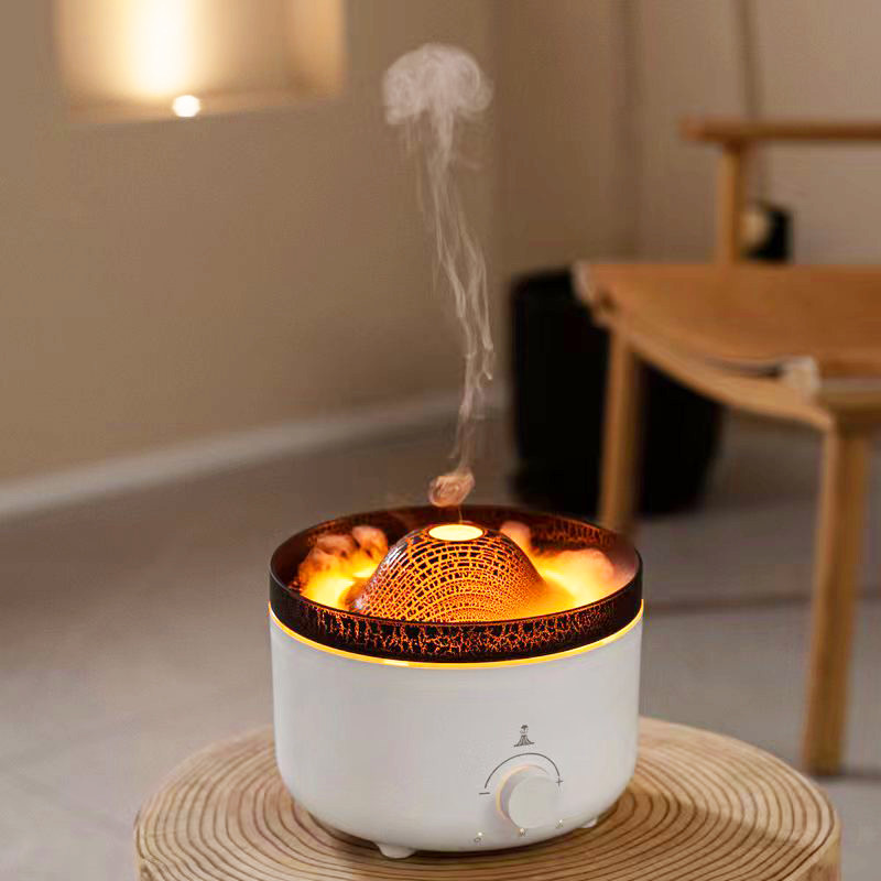 7 Colors Fire Flame Air Humidifier With 560ml Capacity And 30-50ml/h Mist Output