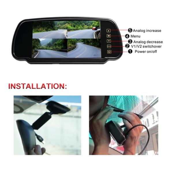 12 - 24V Truck Rear View Camera , 7 Inch Screen Rear View Mirror Monitor With 4 Way Inputs