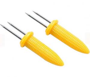 China Multiple Twin Prong Corn Needle Skewer Needle For BBQ Barecue Fruit Fork Yellow Color Needle on sale