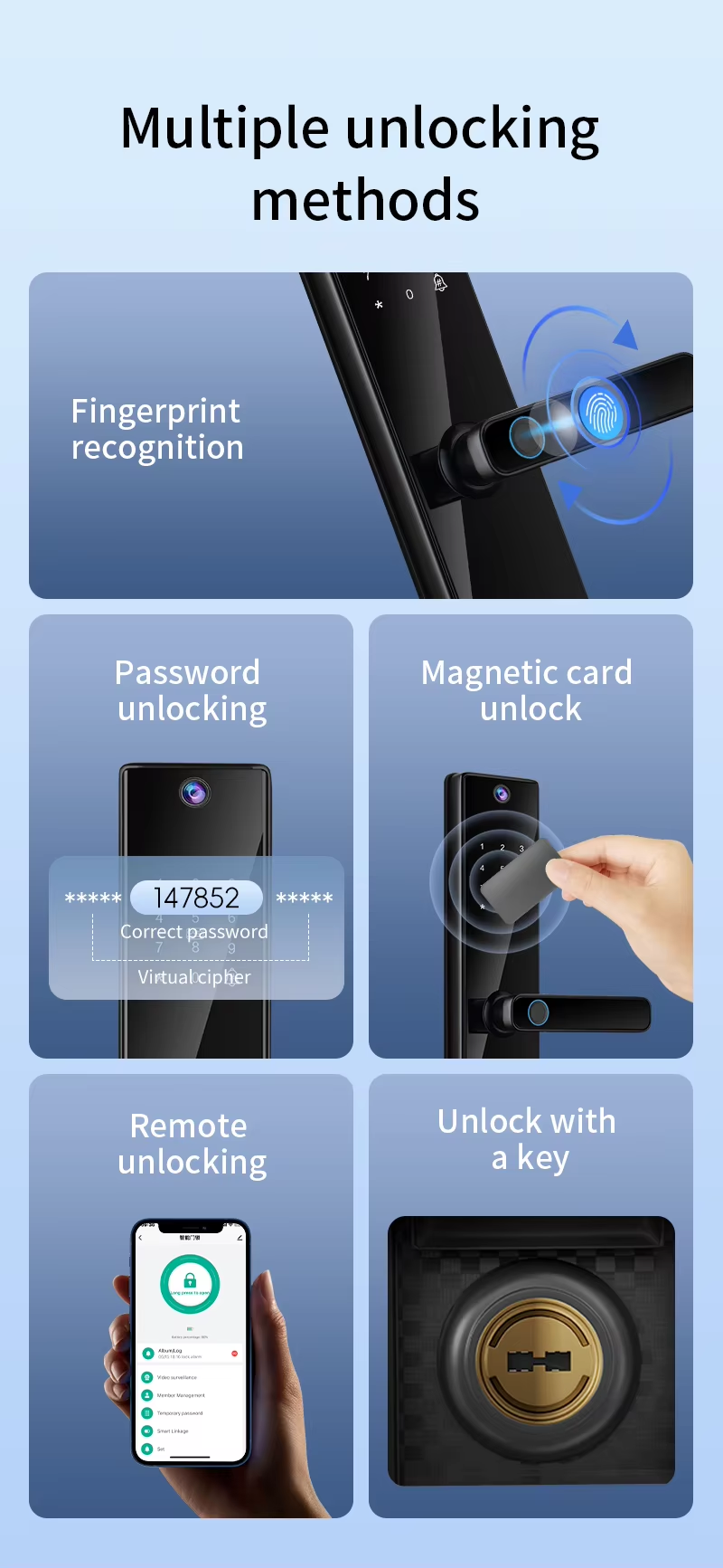 S819-2MAX Digital Lock with Camera Video Intercom Fingerprint Code Key Card Tuya App