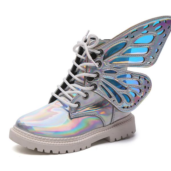 Quality Transparent Butterfly Zipper Martin Boots Illusion Leather Waterproof Kids Shoes for sale