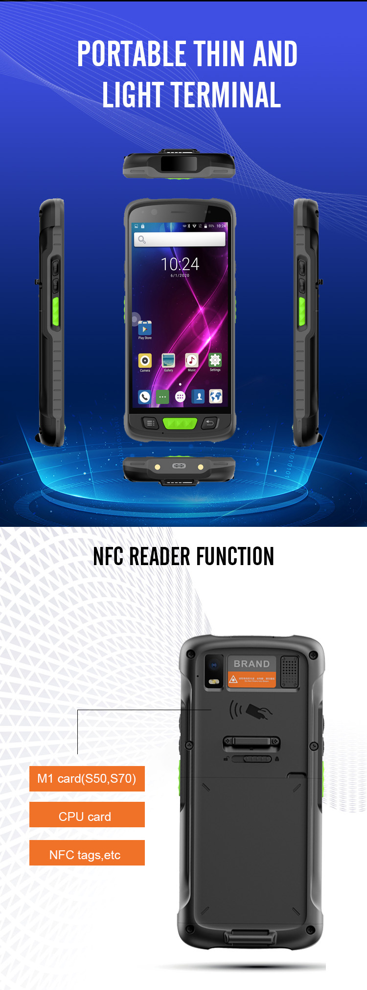 JZIOT V9000P 5.5INCH Android 9.0 UHF RFID Handheld Reader PDA with 16MP Rear Camera
