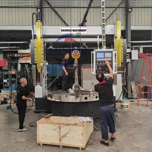 China Double Column Heavy Duty Vertical Lathe Cnc Wheel Lathe Machine Fanuc / Siemens Control System on sale