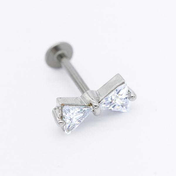 Quality ODM Bow Knot Top Lip Piercing Labret Double Clear Triangle Zircon Gems for sale