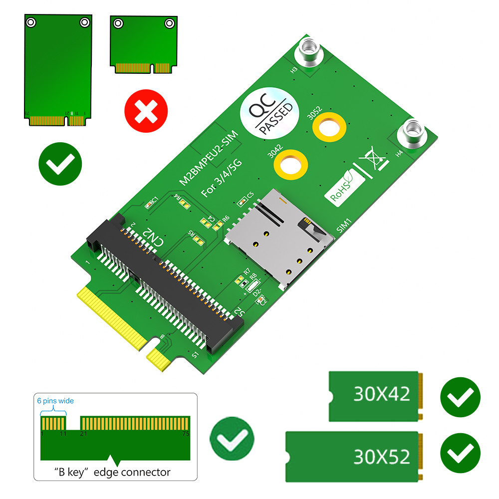 M.2 Key B to Mini PCI-E Adapter with SIM card Slot