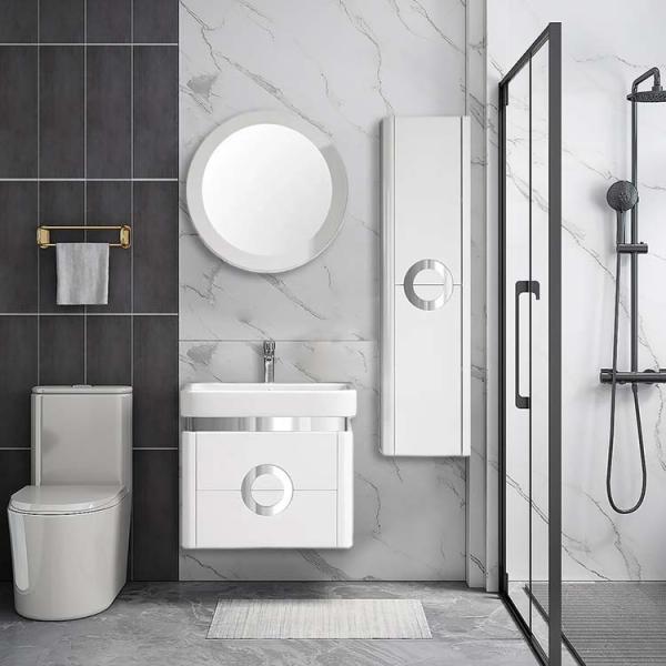 SONSILL Luxury Hotel Wall Hung PVC Floating Bathroom Vanity With Side Cabinet