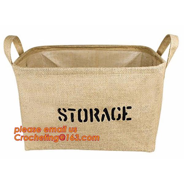 Lightweight collapsible jute fabric storage bin basket,Jute multifunctional moisture-proof debris storage basket desktop