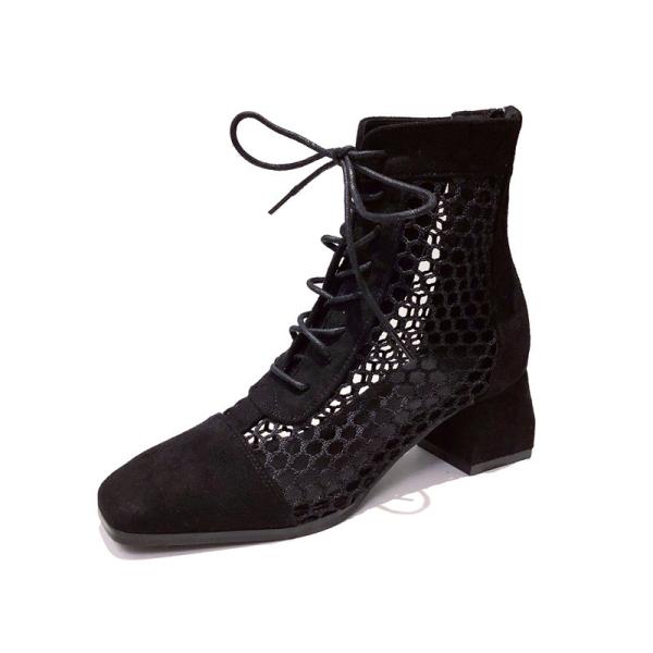 Quality ZM001 Mesh Hollow Boots Children'S 2020 Autumn And Winter New Net Red Sandals Square Toe Short Boots Thick Heel Martin B for sale