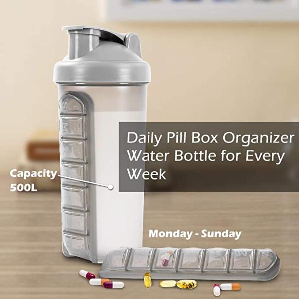 BPA Free Shaker Water Bottle With 7 Day Pill Case