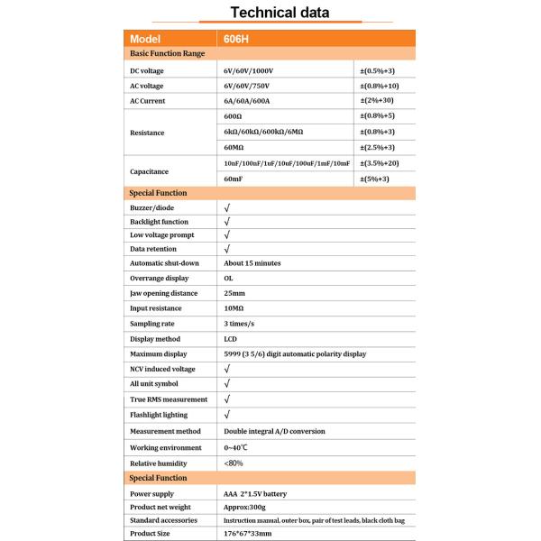 1000V Digital Clamp Multimeter 6000 Counts