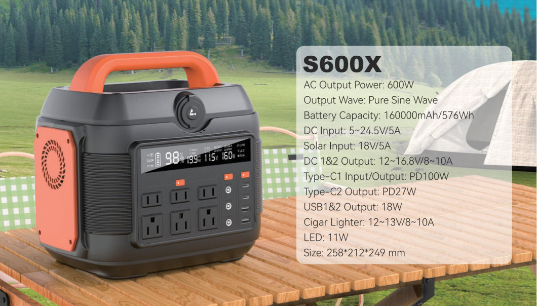 Outdoor Camping Travel RV Energy Storage Power Station Multi-Function Output 600W Mobile Power Station Balcony Charging Treasure Generator