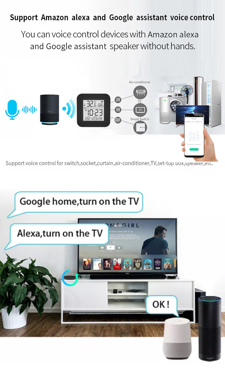 10m Wifi Smart IR Remote Control With Temperature And Humidity Sensor AC Works With SMART SPEAKER