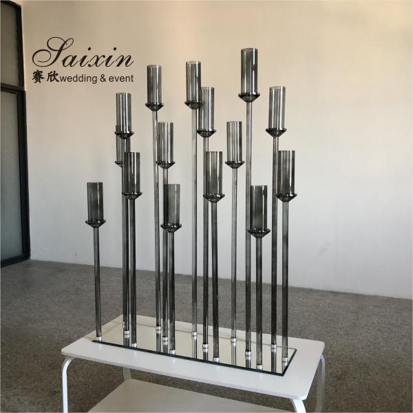 Golden Brass Taper Wedding Candle Holders Centerpiece Pillar 2 Pcs Set