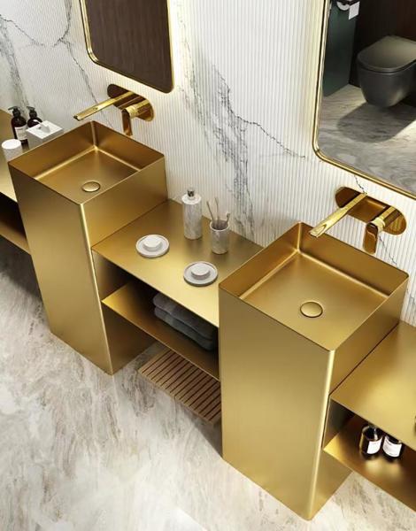 Quality Square Column Stainless Steel Pedestal Sink Washbasin Floor Standing Type for sale