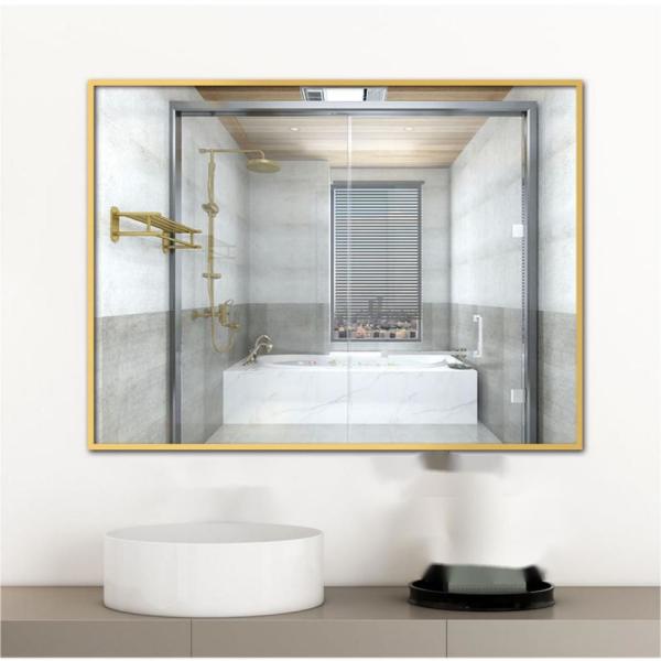 Rectangular Black Iron Bathroom Wall Mirror with Golden Aluminum Frame and Wall Mounting