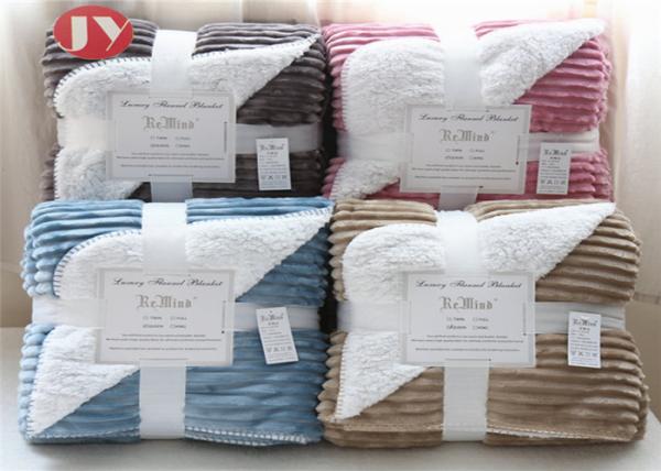 Quality Sherpa Polyester Fleece Blanket Lightweight Flannel Plush Reverse Multicolor Plain Stripe Warm for sale