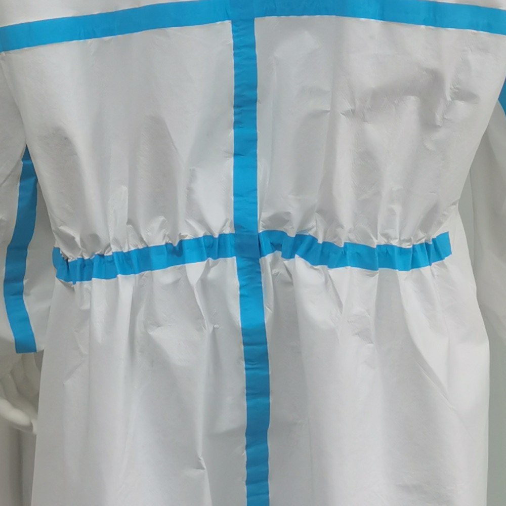 Hot Sale Wholesale Type4/5/6 Isolation Coverall with Blue Strip with Hood Without Boot