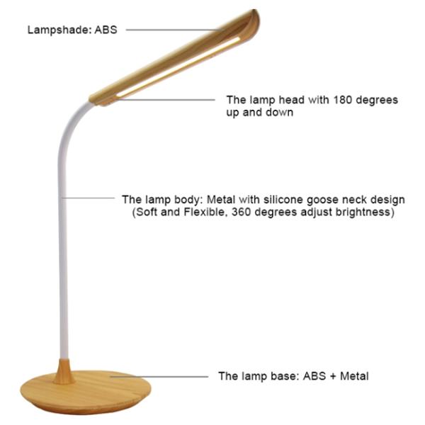 Smart Touch USB LED Table Lamp Brightness Adjustable ABS + PS + Wood Grain Plastic