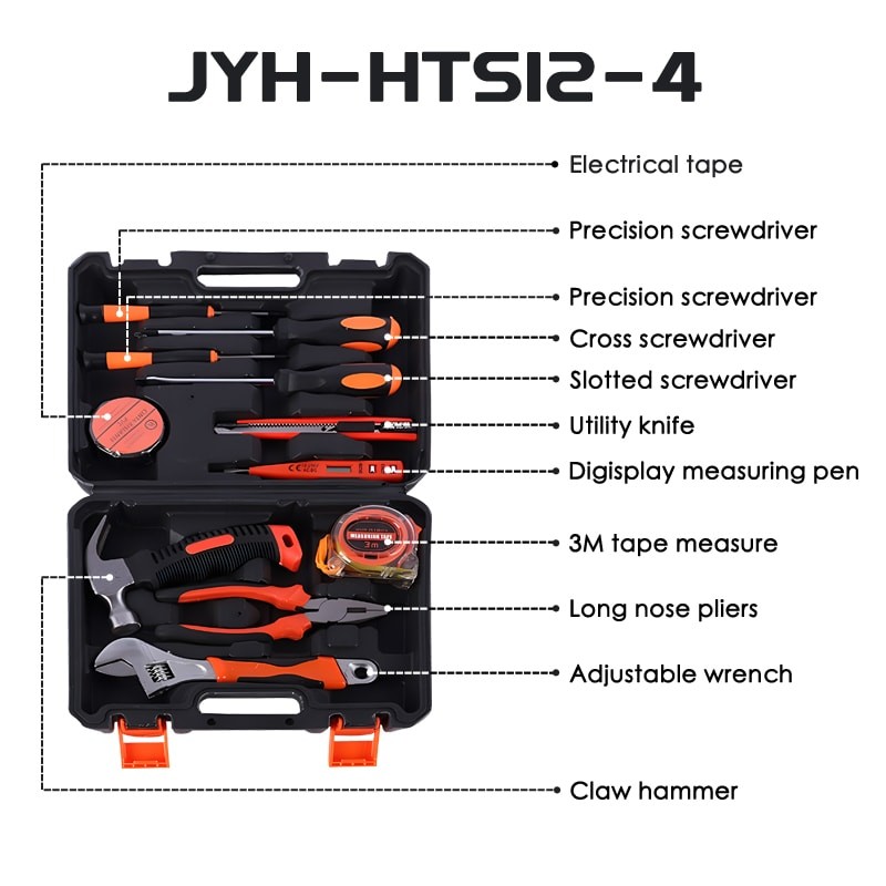 JYH-HTS09-4 Black Household Tool Box Set 8 Piece Mechanic Toolbox Set With Hammer