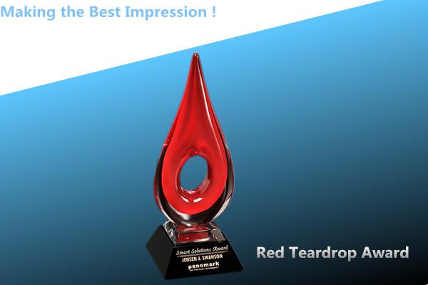 Quality expression crystal red teardrop award/glass teardrop trophy/glass red teardrop award for sale