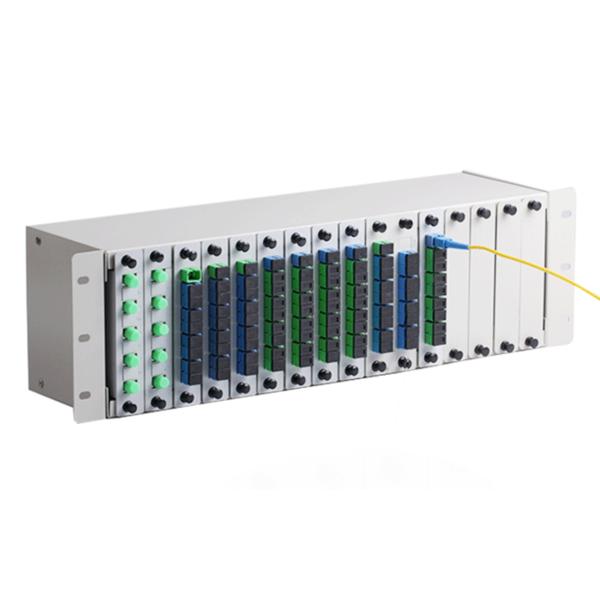 3U 19-inch Rack Mount Fiber Optic Splitter with 1x4 Split Way Mini Tube Type and Steel Tape Material