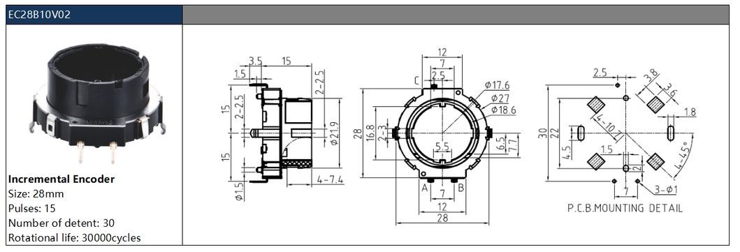 Miniature Dual Encoder with Push Button and Shaft Mount