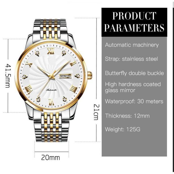 41.5mm Automatic Mechanical Watches For Men Stainless Steel Twotone IP Plating