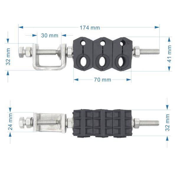 Telecom Cable Installation Galvanized 6mm Fiber Cable Clamp with Six Way Double Holes