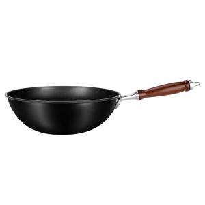 China Family 32cm Stir Frying Pan Traditional Carbon Steel Wok 2.35kg With Wooden Handle on sale